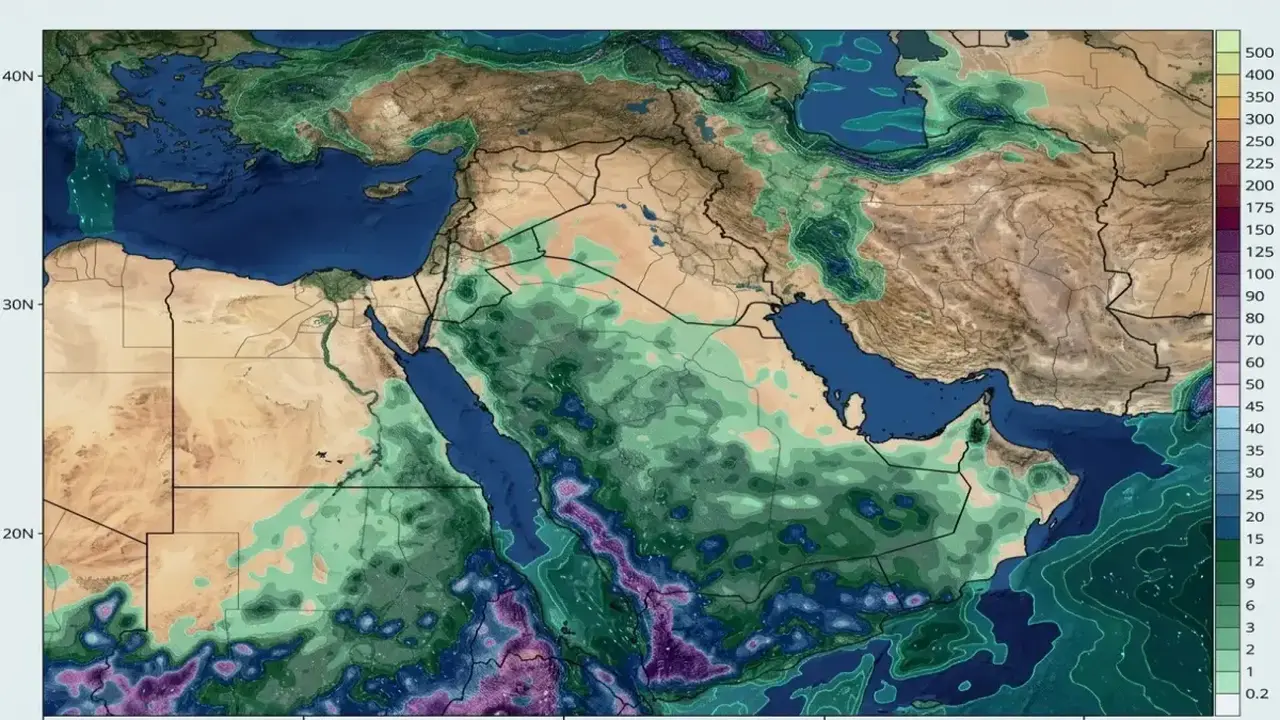 خرائط الأرصاد تحذر من أمطار رعدية وبرق يهدد محافظات محددة دون غيرها